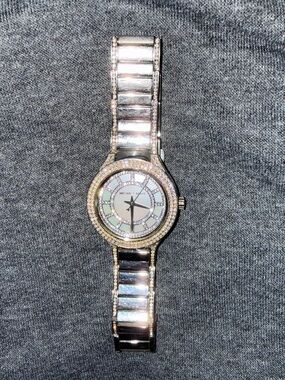 Michael Kors Silver and Mother-of-Pearl Crystal-Accent Women's Watch